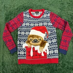 Youth Blizzard Bay Colorful 3D Sloth Sz L Ugly Christmas Sweater Funny Weird